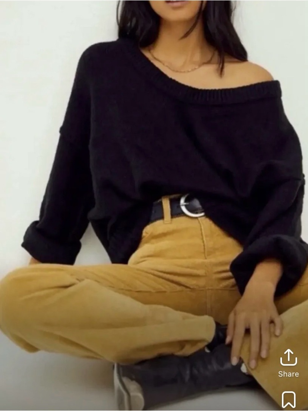 Free People Black Off-the-Shoulder Knit Sweater